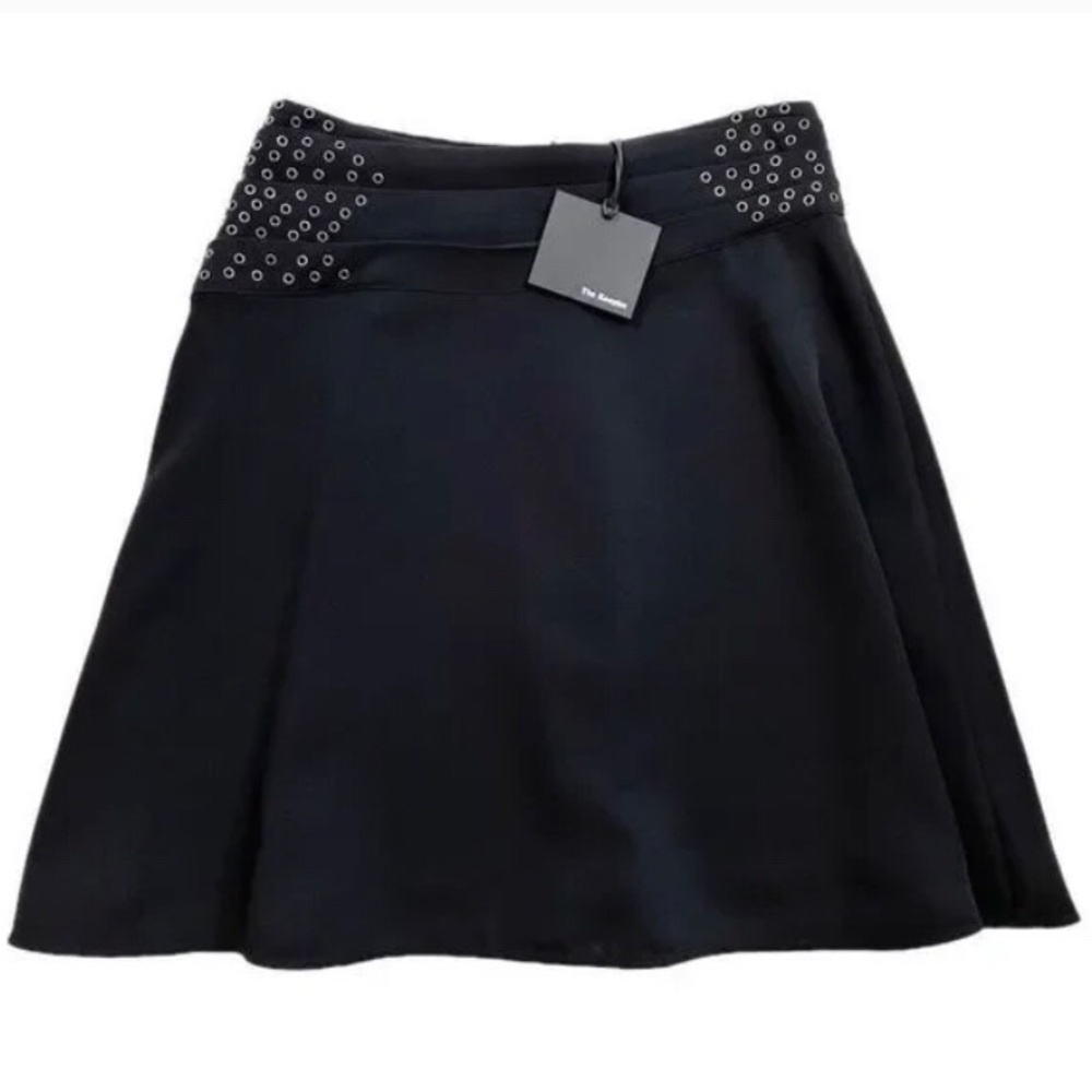 The Kooples Glossy Crepe and Grommet A-Line Skirt
